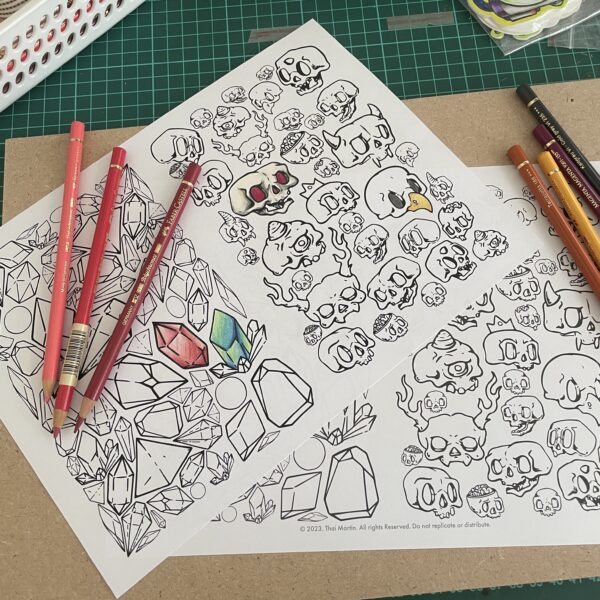 Crystals & Skulls Coloring Page PDF